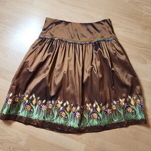 Sugarlips Floral Embroidered Brown Bronze Skirt Garden Large Vintage Sugar Lips